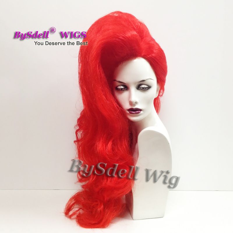 Wonderlijk Long Loose Curly Wave Hair Wig Synthetic Red Color Hair Male Lace NR-07