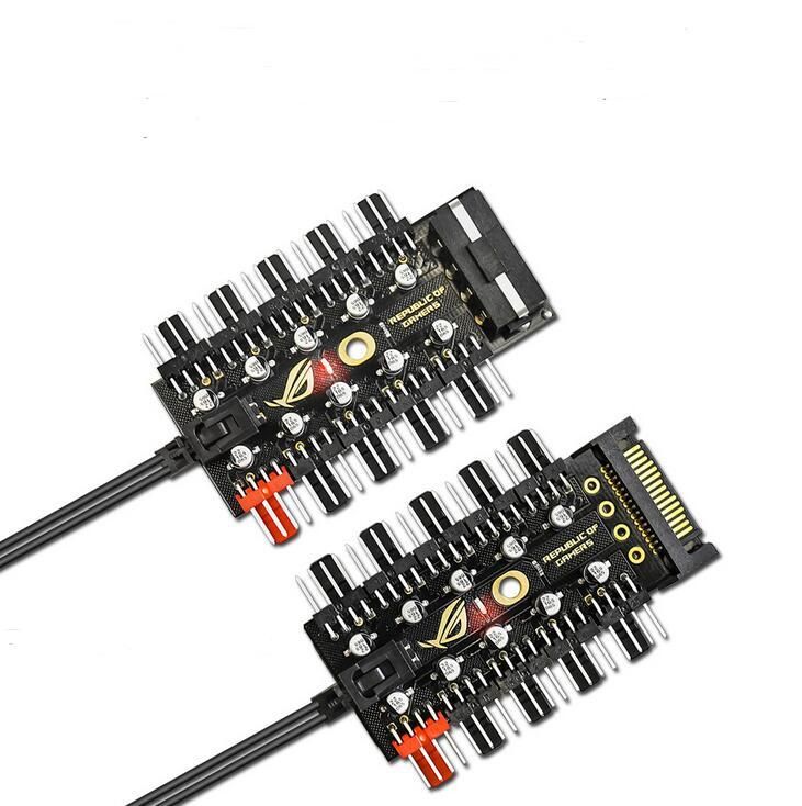Black 1 to 10 Channel Hub SATA Interface Power Splitter For 12V 4 Pin CPU Fan