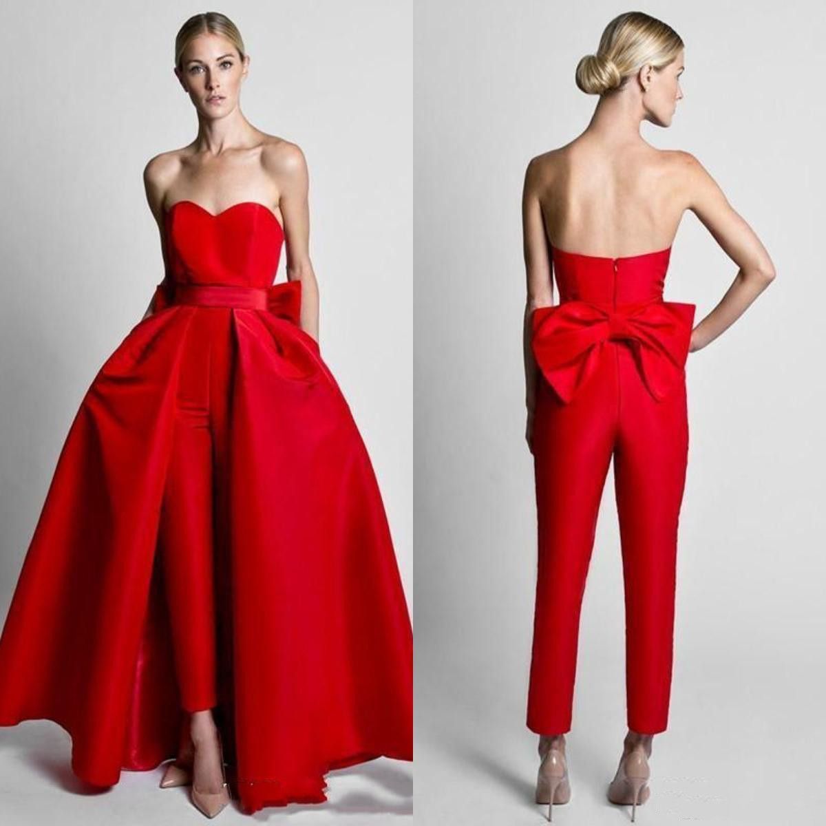 red evening pant suits