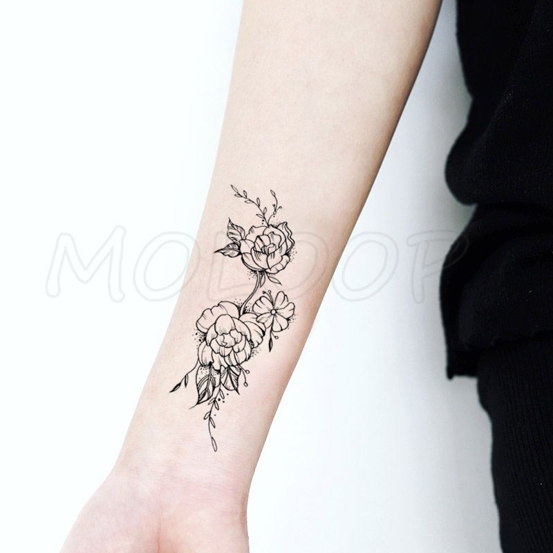 Temporary Tattoos Waterproof Tattoo Stickers Black Rose Flower Plant Small  Size Tatto Flash Tatoo Fake For Man Kid Girl Women