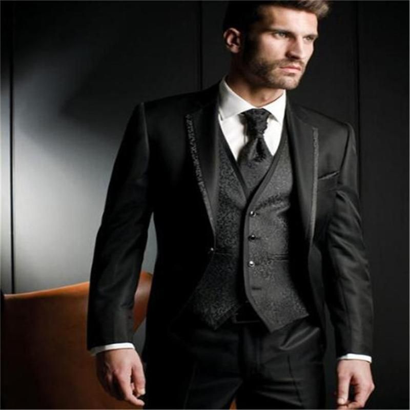 Compra Nueva Llegada Smoking Del Novio Negro Brillante Padrinos De Boda  Muesca Solapa / Trajes Cena Mejor Hombre Del Novio Jacket + Pants + Tie +  Vest Barato | Entrega Rápida Y Calidad | Es.Dhgate