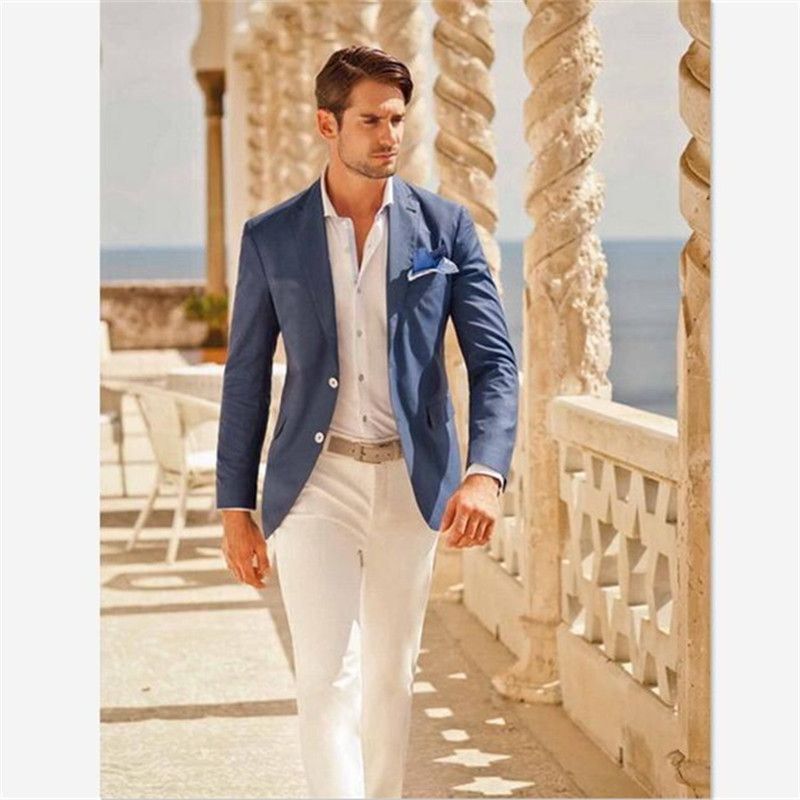 Trajes Para Hombres Blazers Para Hombre Casual Diseño Personalizado De Verano Blazer Azul Pantalones Blancos 2 Chaqueta + Pantalones Hombre De Fiesta Calle De 122,9 € |