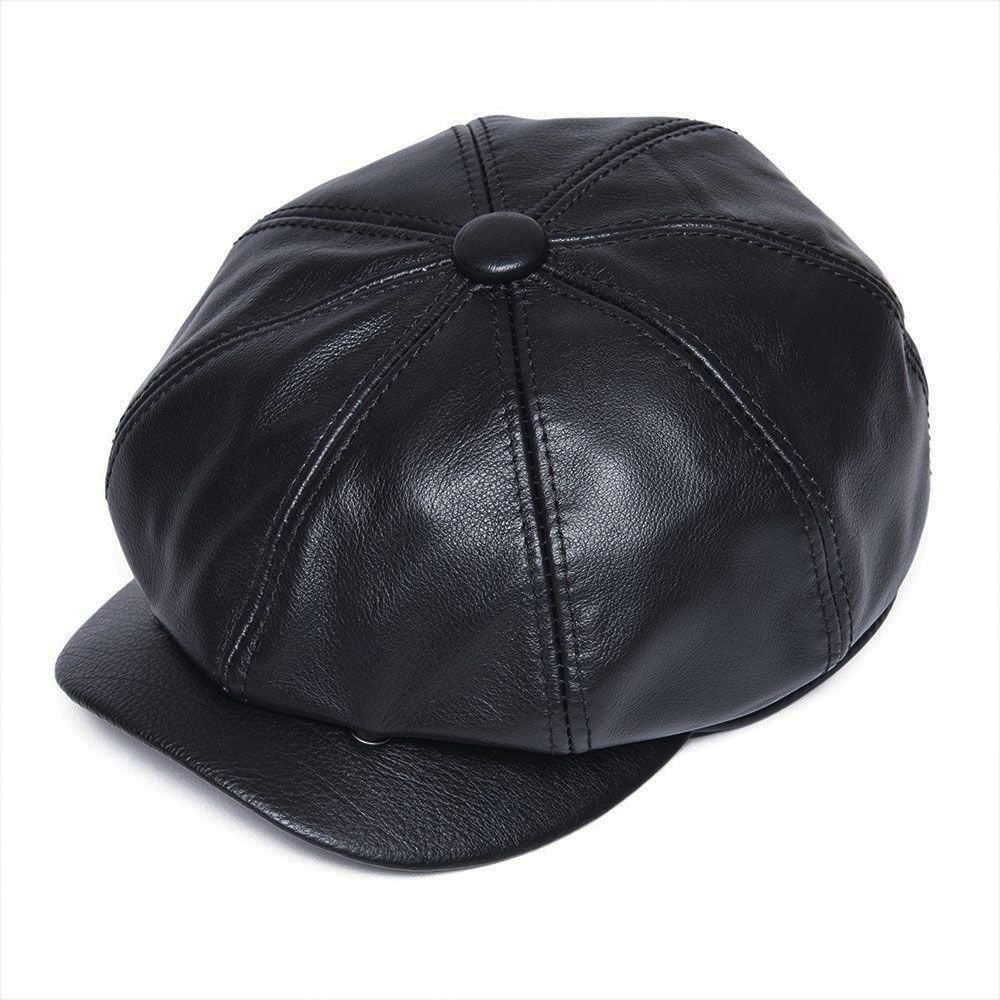 New newsboy 8 panel Hat Cap leather Russian black bakerboy look ear flat driving