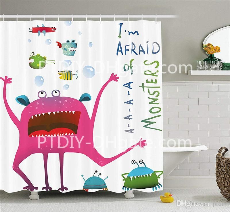 2020 Underwater Beast Creature With Fun Monster Fish Im Afraid Of Monsters Quote Kids Decor Polyester Fabric Bathroom Shower Curtain From Ptdiy2 22 22 Dhgate Com