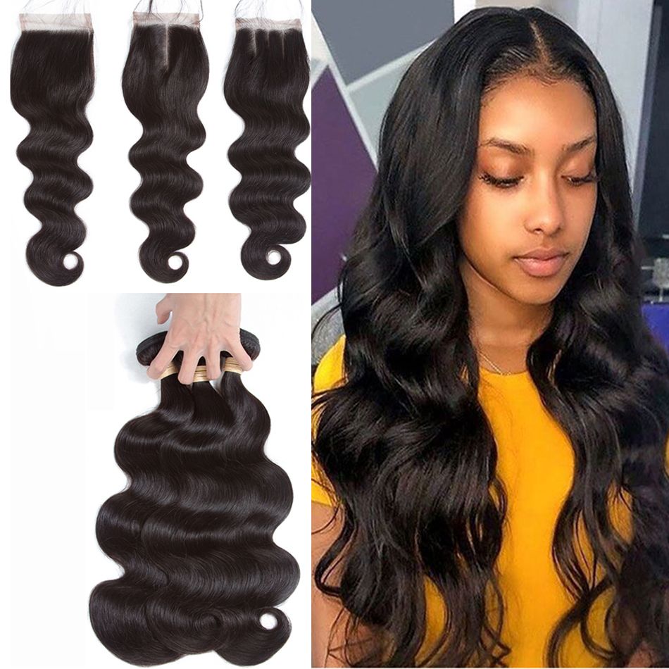 10a Brazilian Virgin Hair With Closure Extensions 3 Bundles