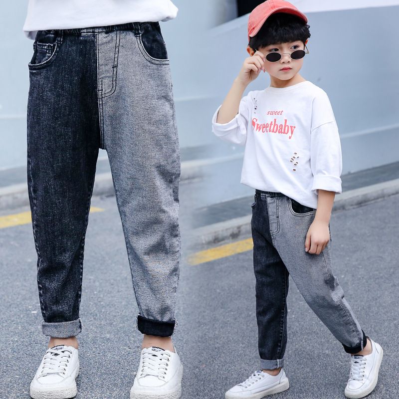 Jeans para Moda 2019 Gris Trausers Niños Niños de Coreanos Pantalones de mezclilla sueltos Pantalones