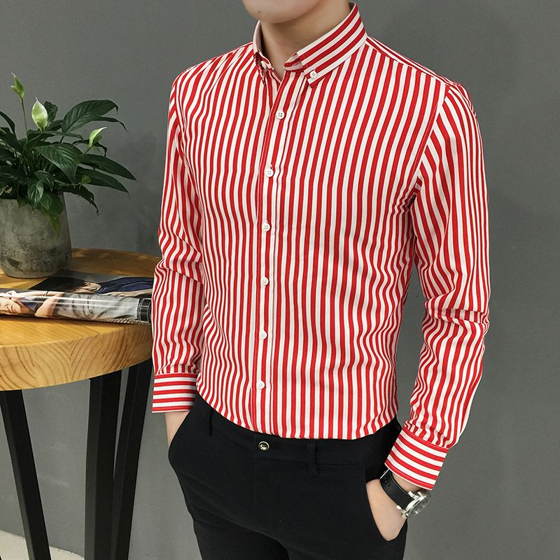 Yayu Mens Long Sleeve Formal Slim Fit Stylish Stripe Button Down Dress Shirts 