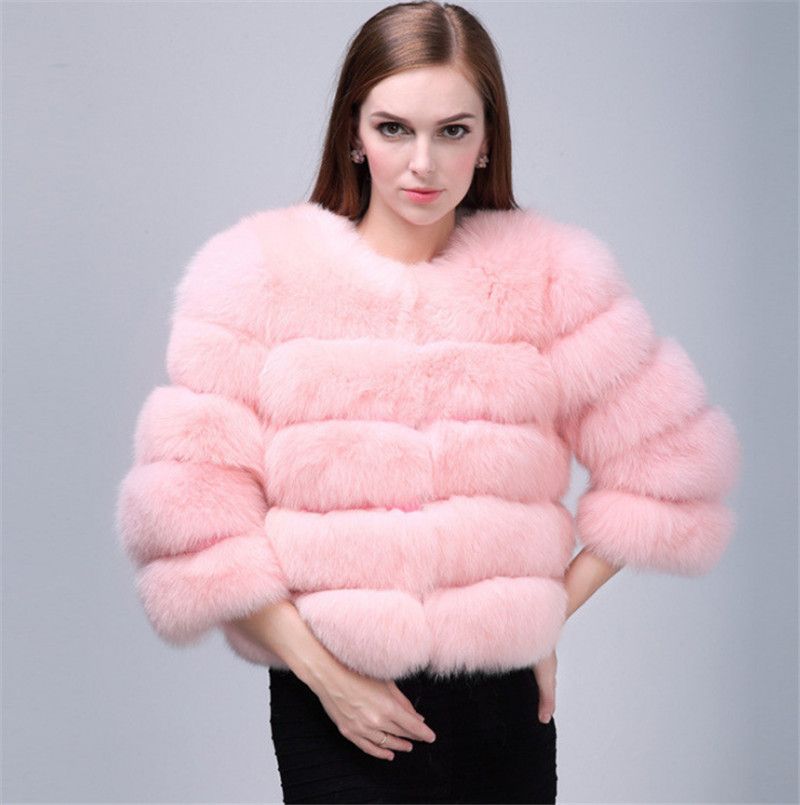 Womens Faux Fur Coat Warm Luxury Short Winter Fur Collar Outwear Jacket Parka