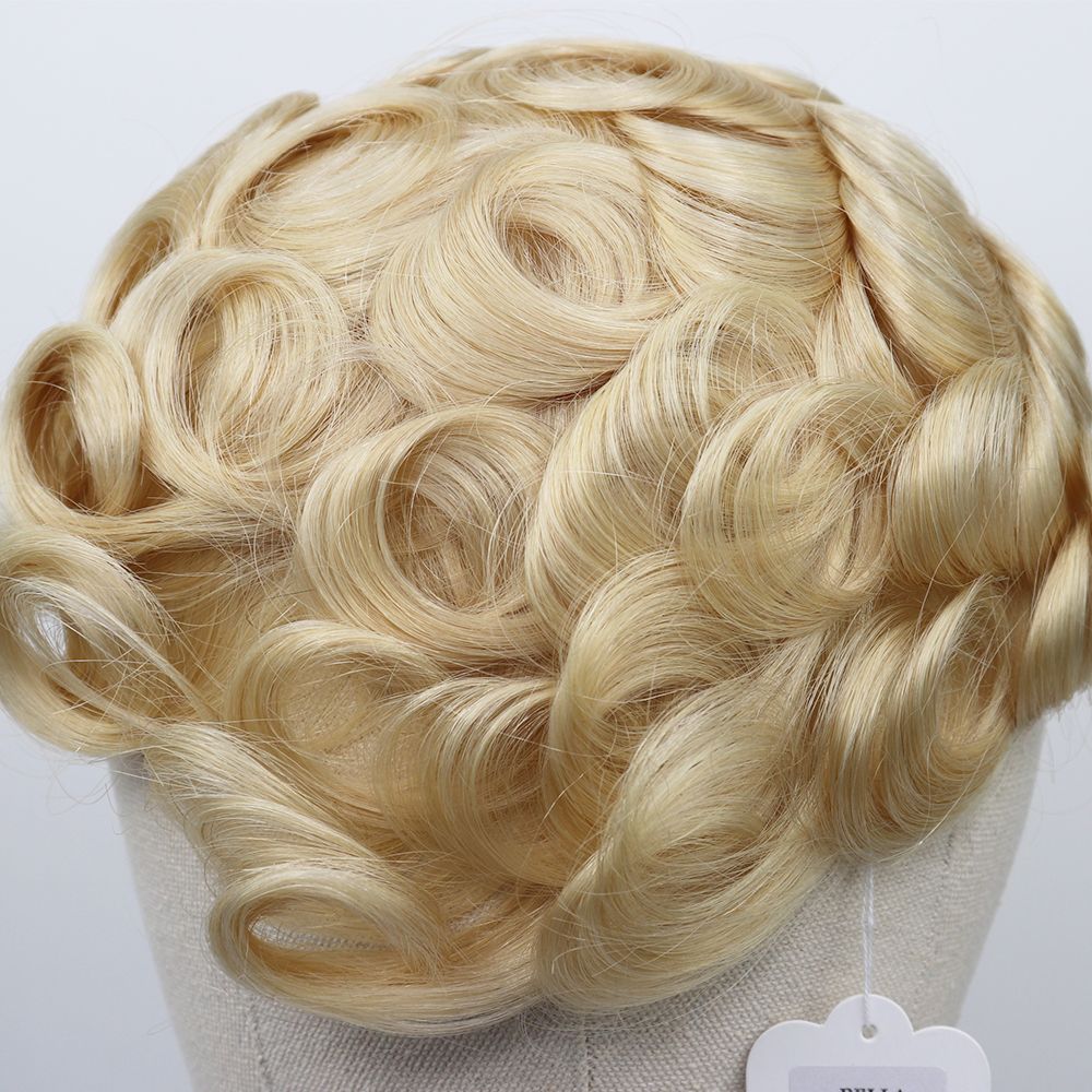 613 Blonde Swiss Lace Men Toupee Human Hair Replacement System Brazilian  Remy Hair Men's Toupee 6 Inch Curly Hairpieces