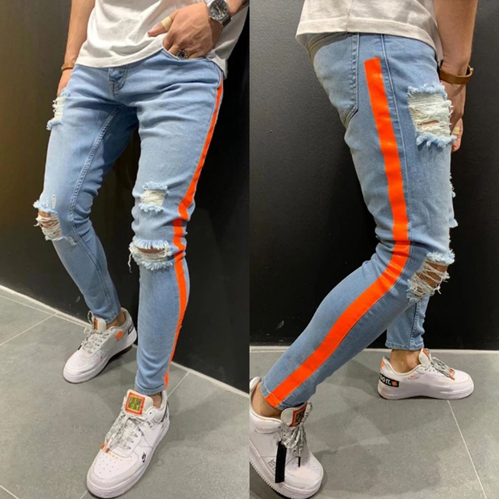 mens side stripe skinny jeans
