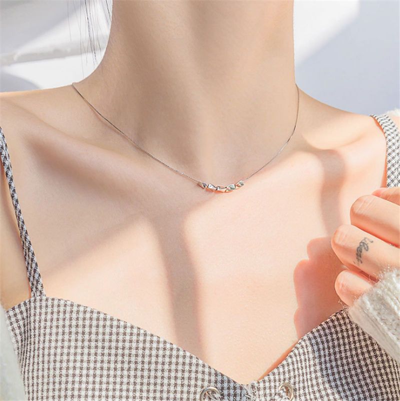 Collar delgado de plata esterlina 925 Collar de clavícula de grano de plata de
