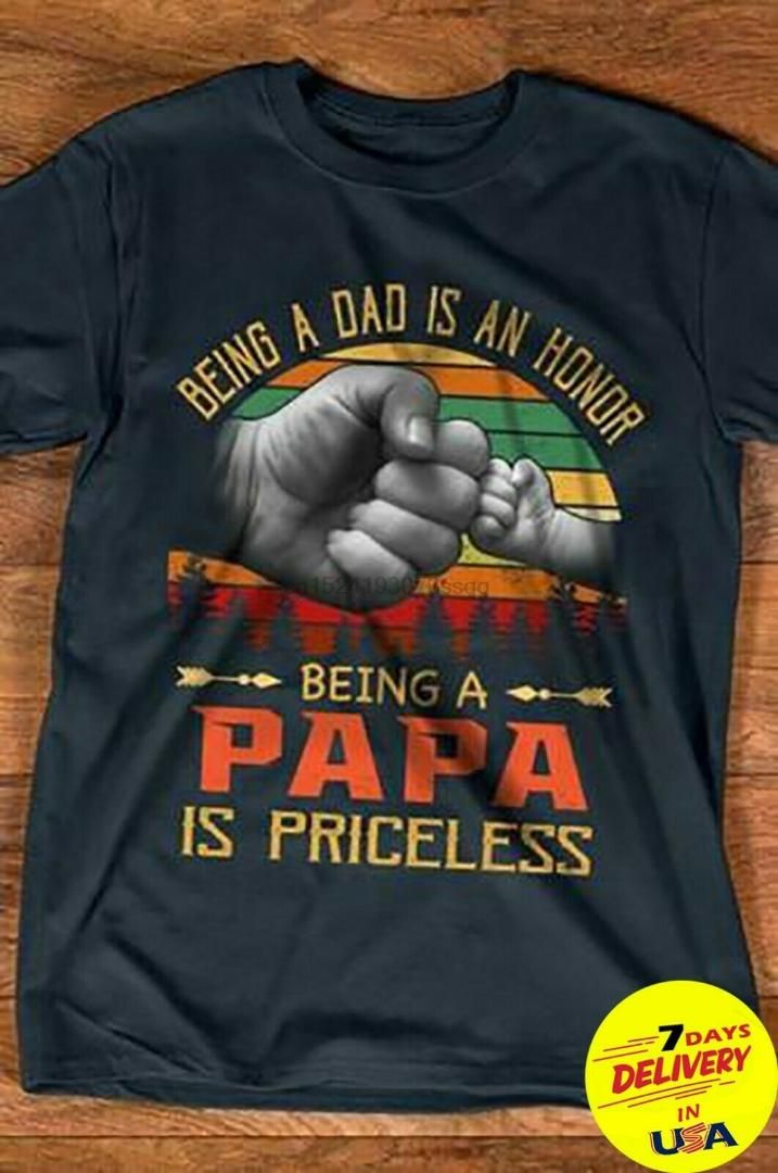 Being A Dad Is An Honor Being A Papa Is Priceless Vintage Men T-Shirt Cotton