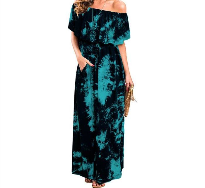 Womens Summer Designer Maxi Dresses Short Sleeve Slash Neck Floor