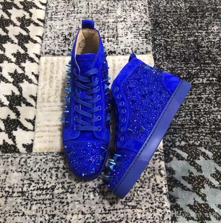 red bottoms blue sneakers