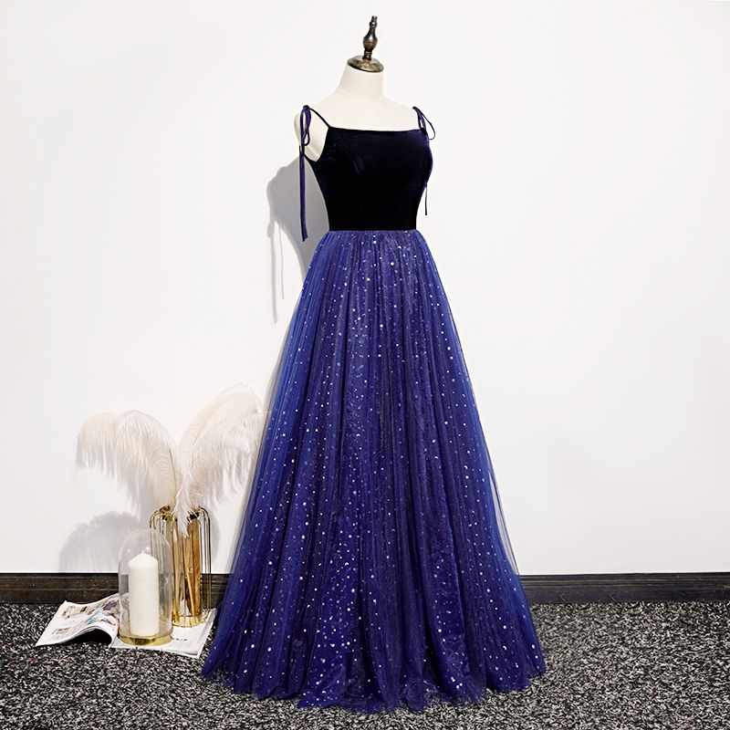 blue velvet ball gown