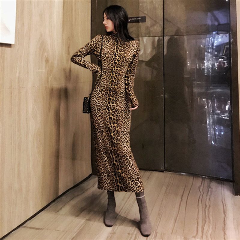 leopard print turtleneck dress