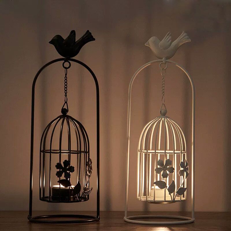 Candelabros Hollow Hanging Bird Cage Candle Holder Candlestick Lantern Butterfly
