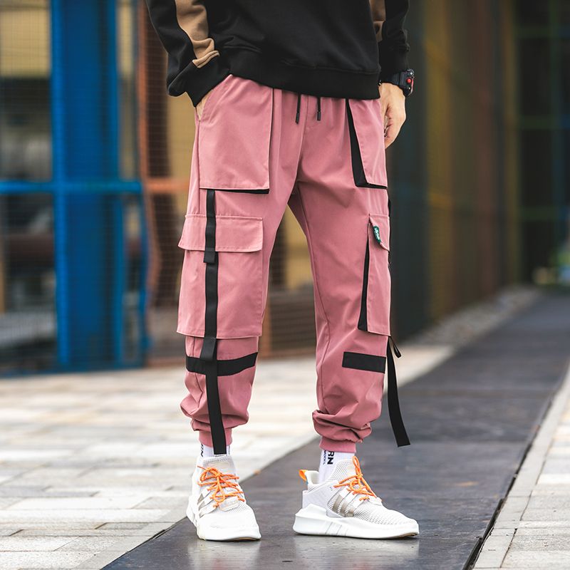 2020 2019 Men Harem Pink Pants Mens Casual Joggers Baggy RIbbon ...