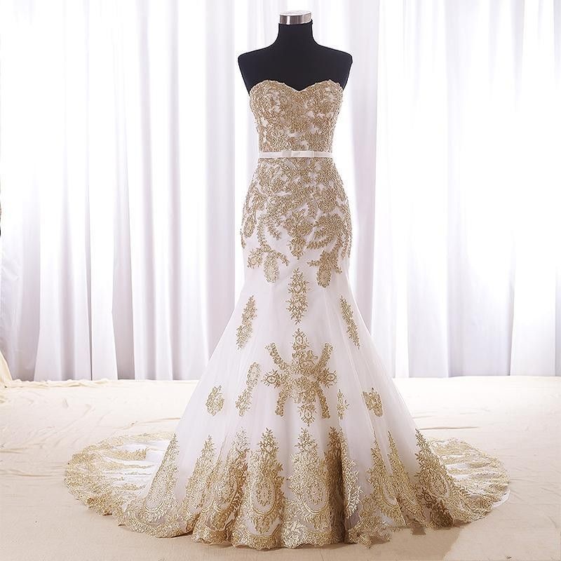 gold applique wedding dress