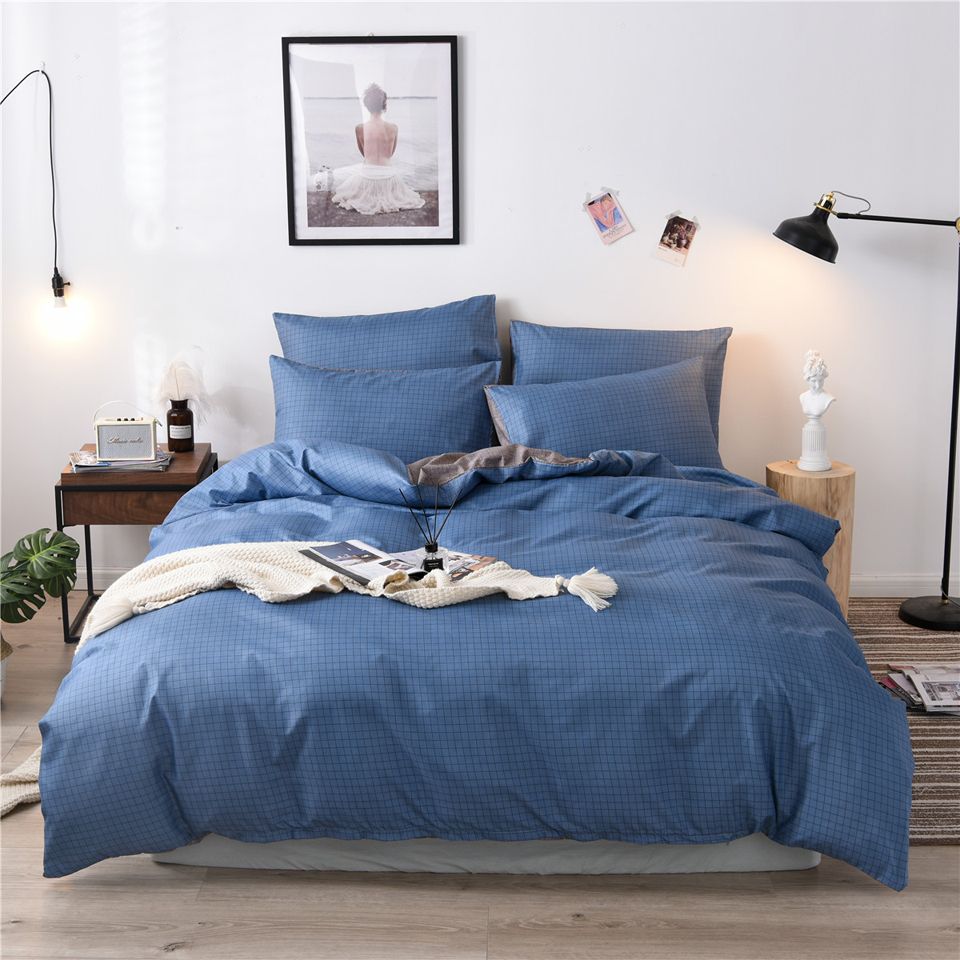 Pure Grid Grey Blue Pink Black Bed Linen Simple Duvet Cover Sets