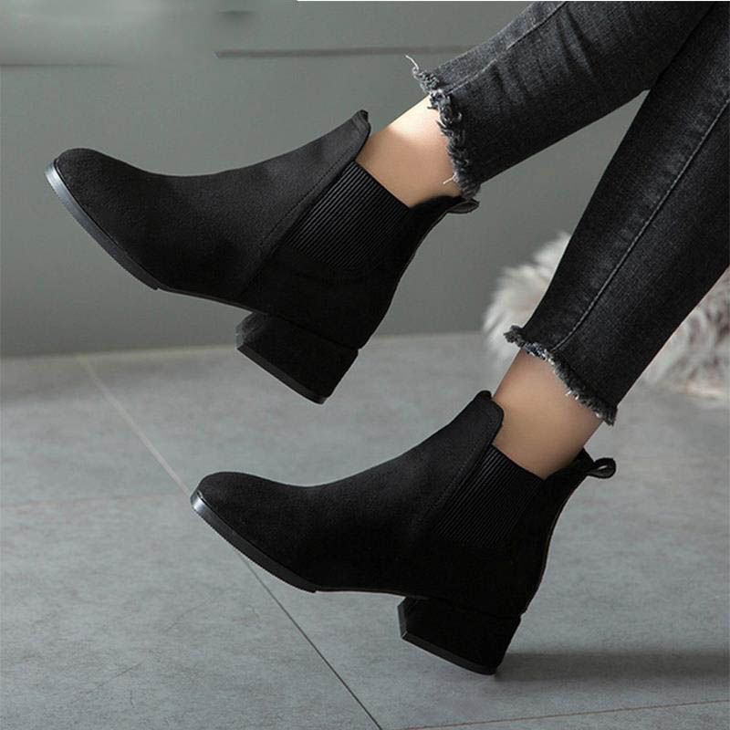 Zapatos de otoño de mujer Botas gamuza negras antideslizantes para mujer de