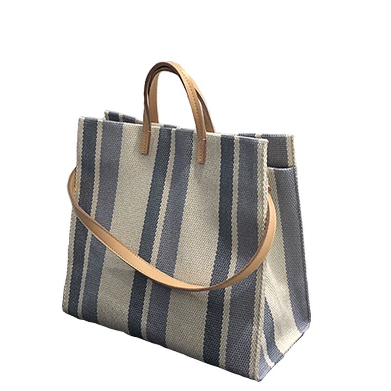 striped canvas tote bag