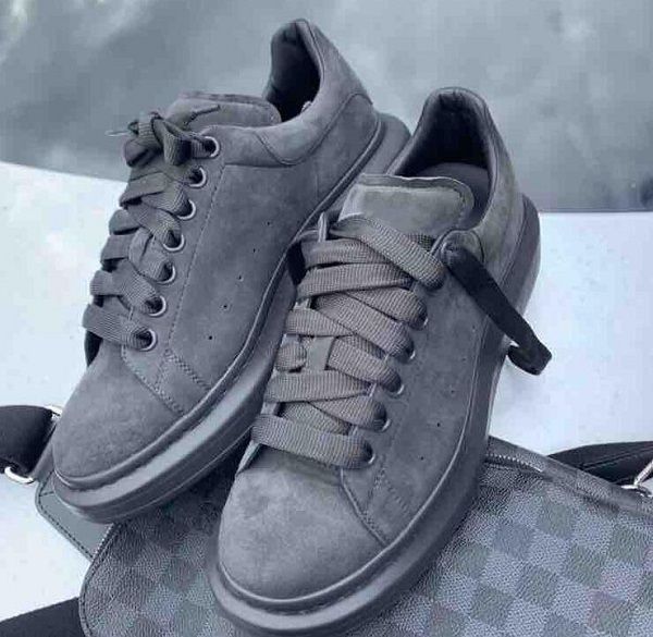 Real Grey Suede Leather Trainers 