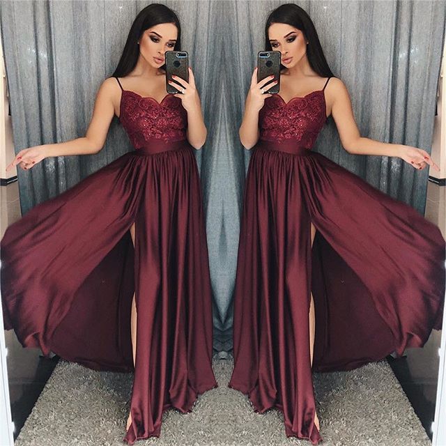 maroon silk prom dress