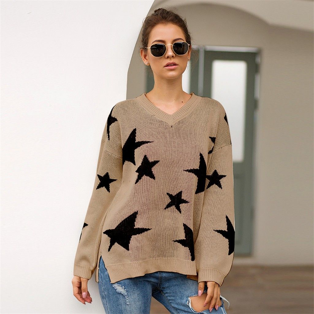 Compra Otoño Nuevo Suéter Mujer Moda Punto Estrella Forma Impresión Manga  Larga O Cuello Suéter Ropa De Invierno Mujeres Chompas Para Mujer Barato |  Entrega Rápida Y Calidad | Es.Dhgate