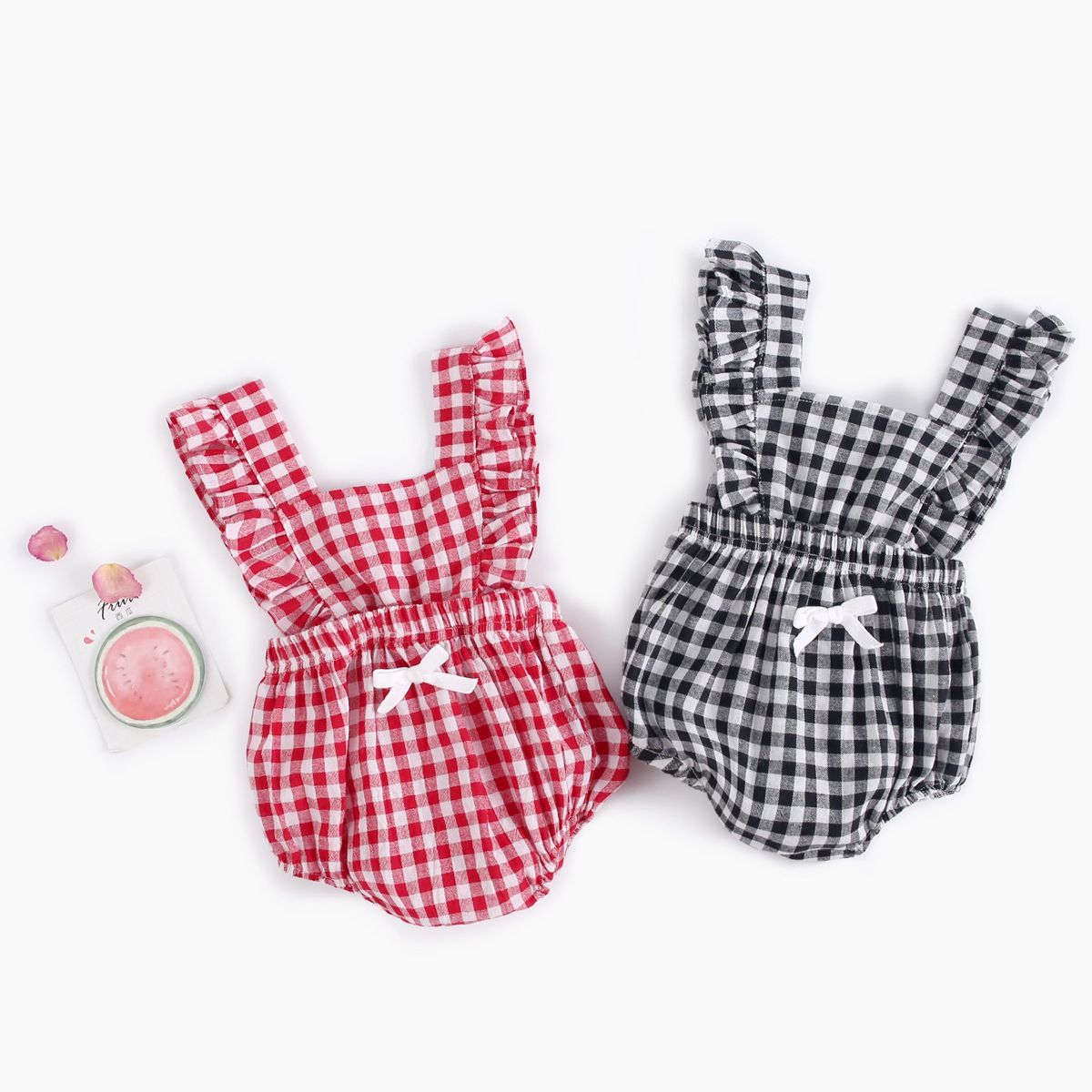 plaid baby romper
