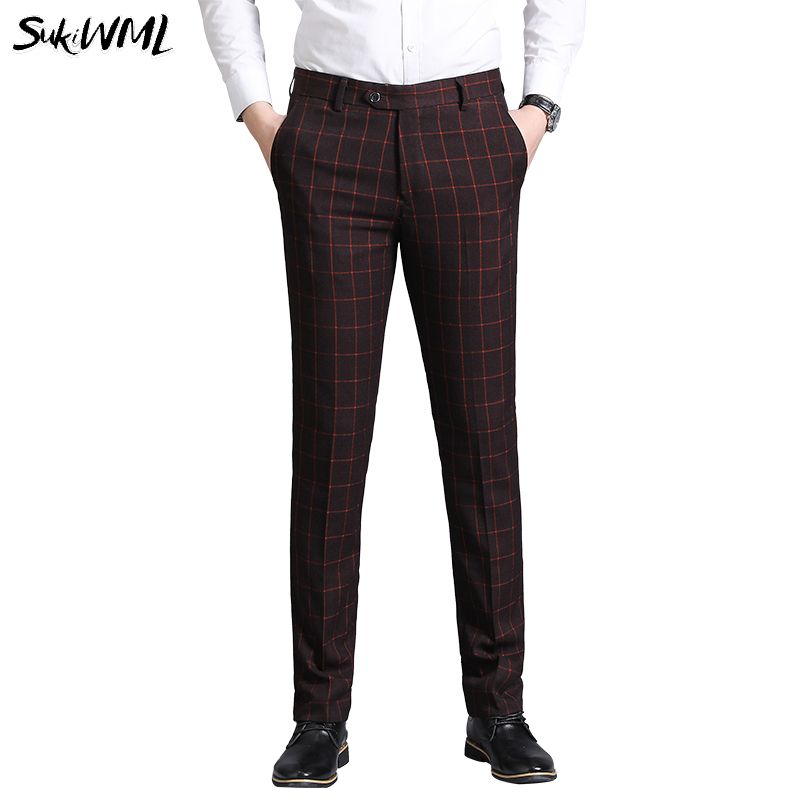 mens skinny plaid dress pants