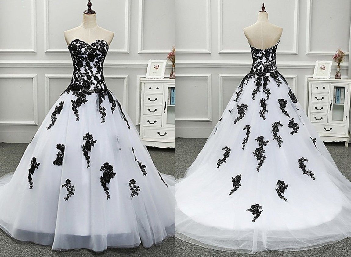 Discount Amazing Black And White Princess Wedding Dresses Bridal Gowns