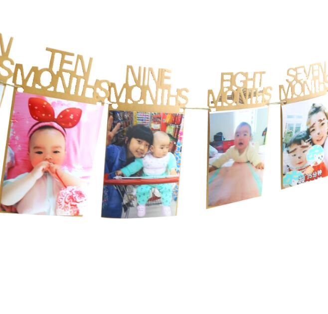 Baby 1st Birthday Banner Gold Paper Photo Frame Baby Shower Boy