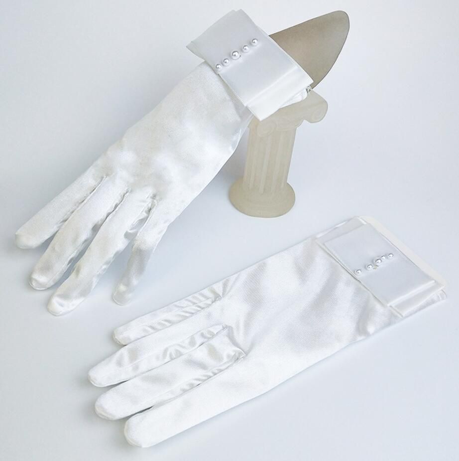 Satin BLACK//WHITE//IVORY SHORT FINGERED WEDDING//PROM GLOVE,Pearls