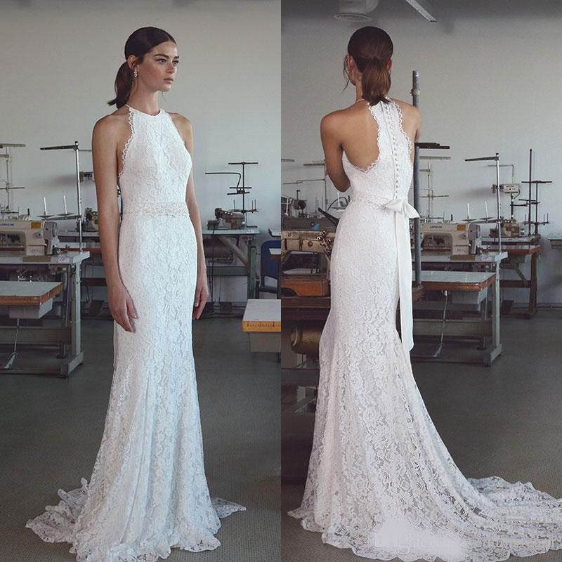 halter neck beach wedding dress