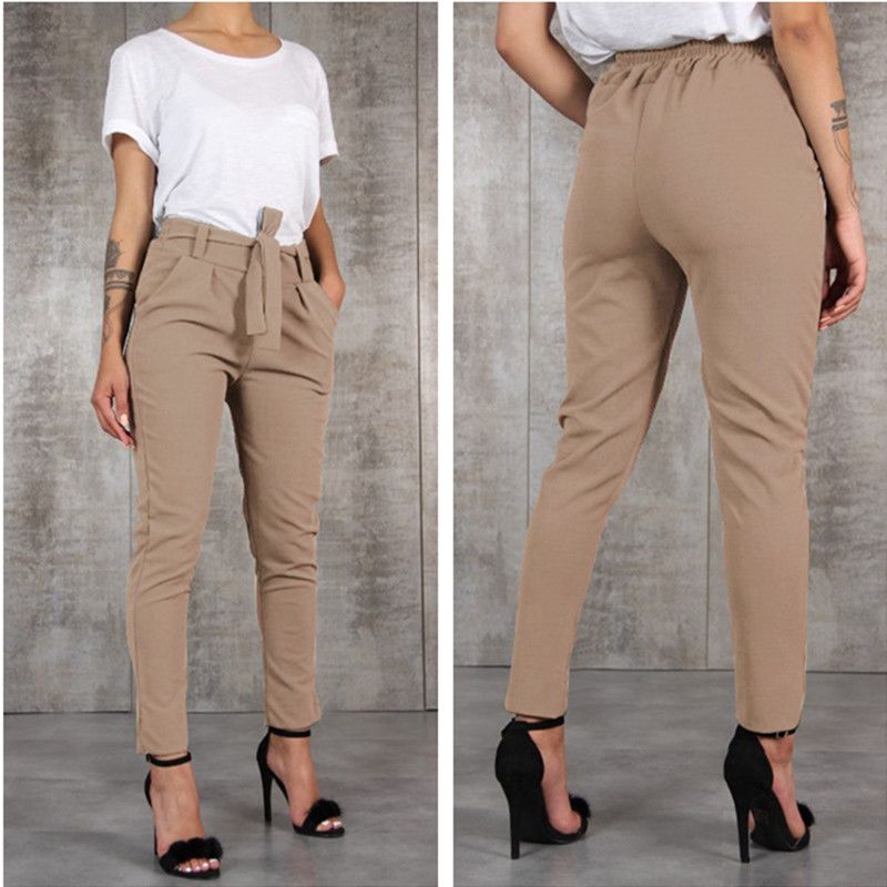 Compra Pantalones Para Mujer Capris Cintura Alta Black Khaki Green Casual  Slim Slim Straight Pantalon Taille Joker Para Las Mujeres Barato | Entrega  Rápida Y Calidad | Es.Dhgate