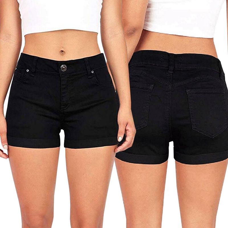 high rise black denim shorts