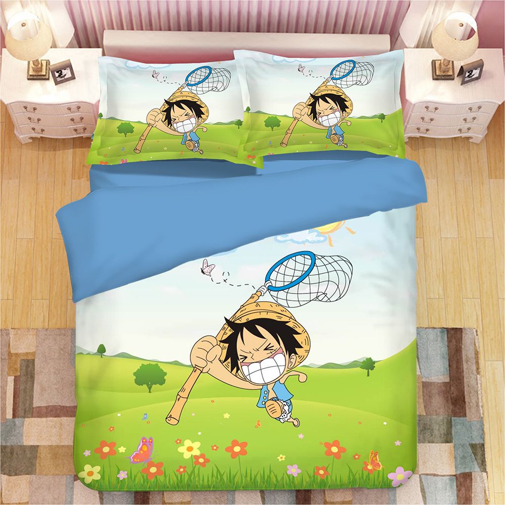 Japanese Anime Smiling Face One Piece Bedding Set Boy Soft