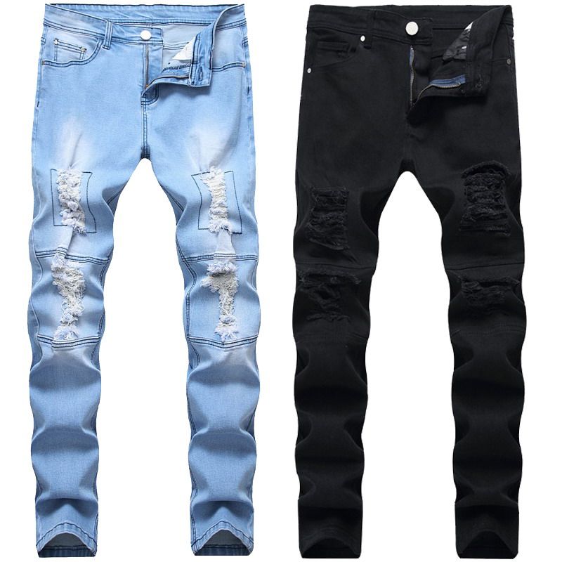 Compra Hombres Lavados Desgastados Jeans Moda Pantalones De Mezclilla  Elástica Pequeño Tubo Recto Pantalón Pantalones Jóvenes Pantalones Jeans 28  42 Barato | Entrega Rápida Y Calidad | Es.Dhgate