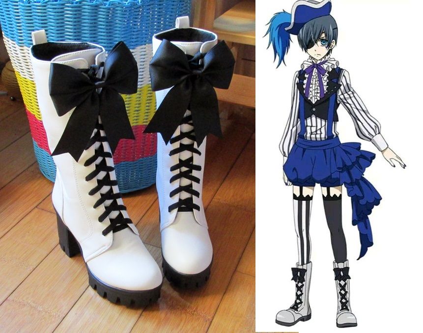 2020 New Anime Black Butler Ciel Phantomhive Circus Cosplay Boots Lace Up High Heels Cosplay Shoes For Women Men White Size 35 43 From Liamhu 40 6 Dhgate Com