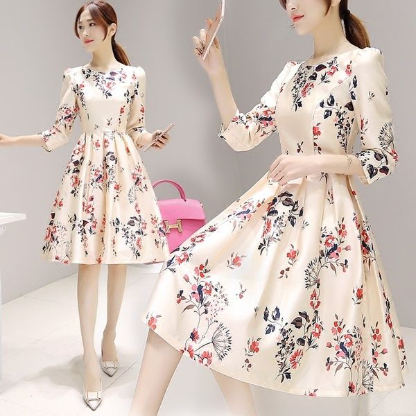 estampado floral 2018 Nueva moda Mujer Primavera Casual Elegante Prom Vestidos largos