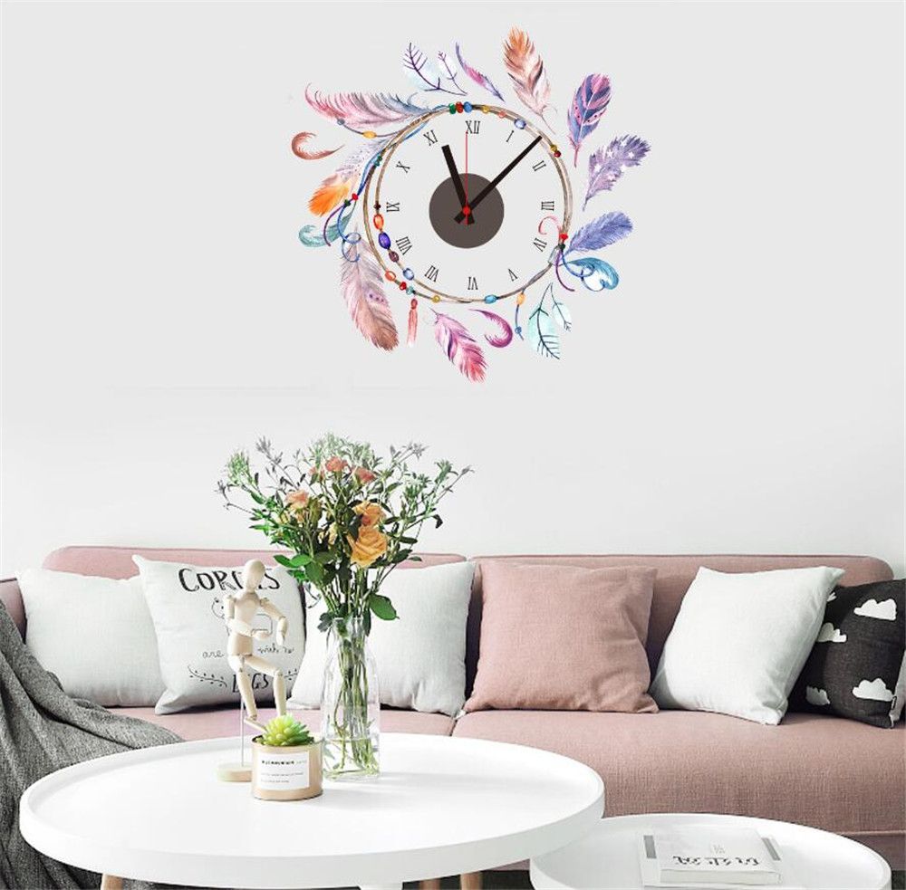 Colored Feathers Wall Clock Cartoon Design Silent Wall Clock Children Living Room Bedroom Hanging Clocks Home Decoration A2169c Good Wall Clocks
