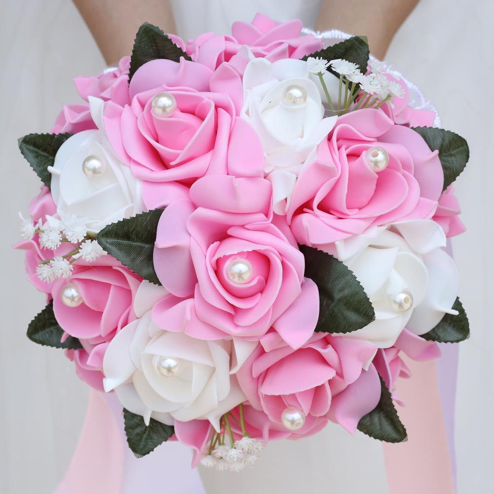 Wedding Bouquet Crystal Pearl Flower Bridal Bridesmaid Rose Foam Flower Handmade 