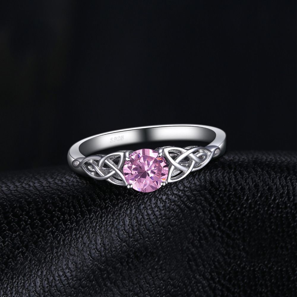 JewelryPalace Celtic Knot 0.8ct Created Pink Sapphire Ring 925 Sterling Silver