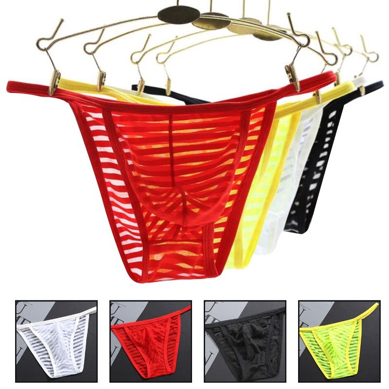 2020 2019 Hot Mens Underwear Gay Briefs Transparent Silk Striped Cueca Men Briefs Cheap Sexy