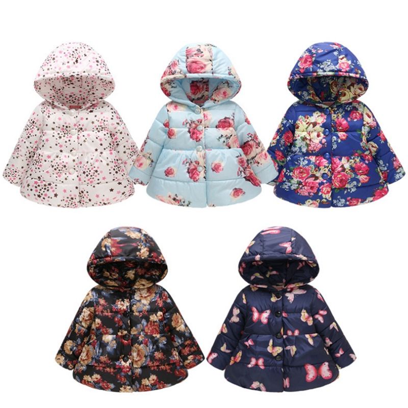 Cotton Coats Floral Toddler Girls Hooded Jackets Warm Children Jacket