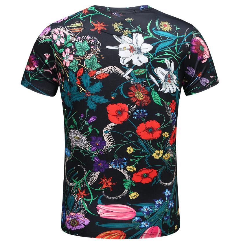 Fashion Summer Flower Print Men T Shirt Short Sleeve Luxury Brand