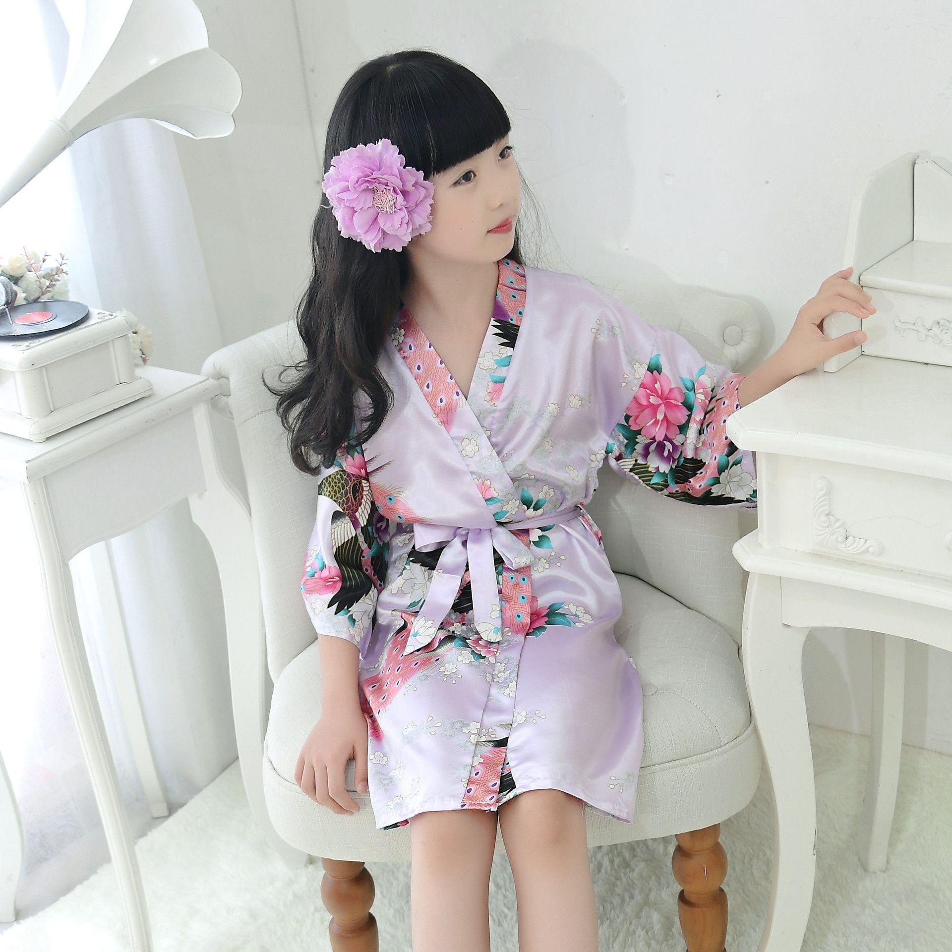 Matoen Toddler Baby Kid Girls Sleepwear Bathrobe Floral Silk Satin Robes Clothes 