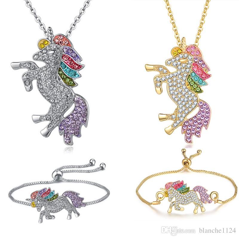 Wholesale Unicorn Valentines Day Necklace Colorful Pony Diamond