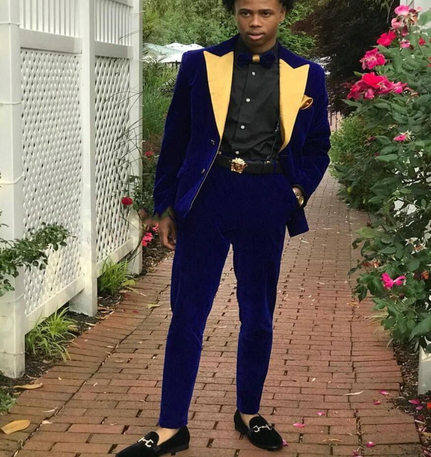 Royal Blue Velvet Men Suits For Prom 